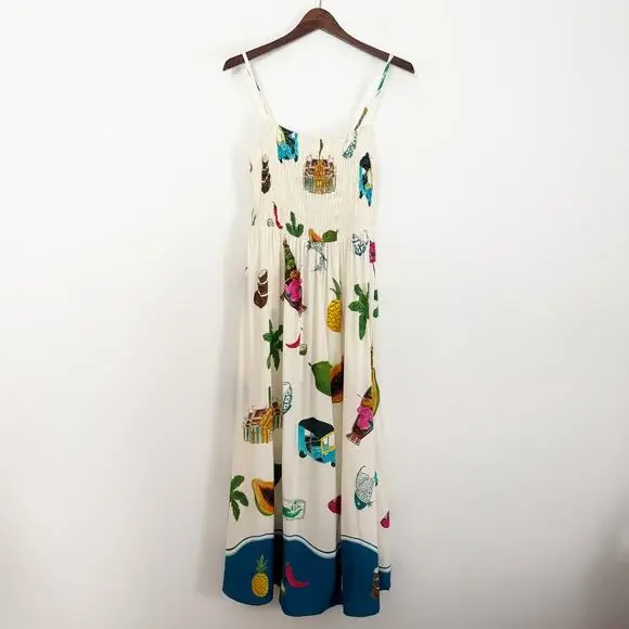 PAPER HEART Smocked Thailand Printed Maxi Dress Medium M - Picture 3 of 11